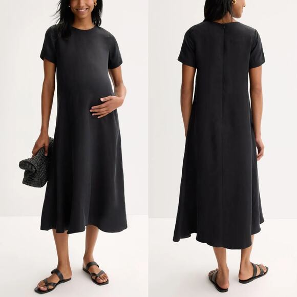 Hatch James Maternity Dress Short Sleeve Crewneck Midi A-Line Black 1 US 4-6 - Picture 1 of 8